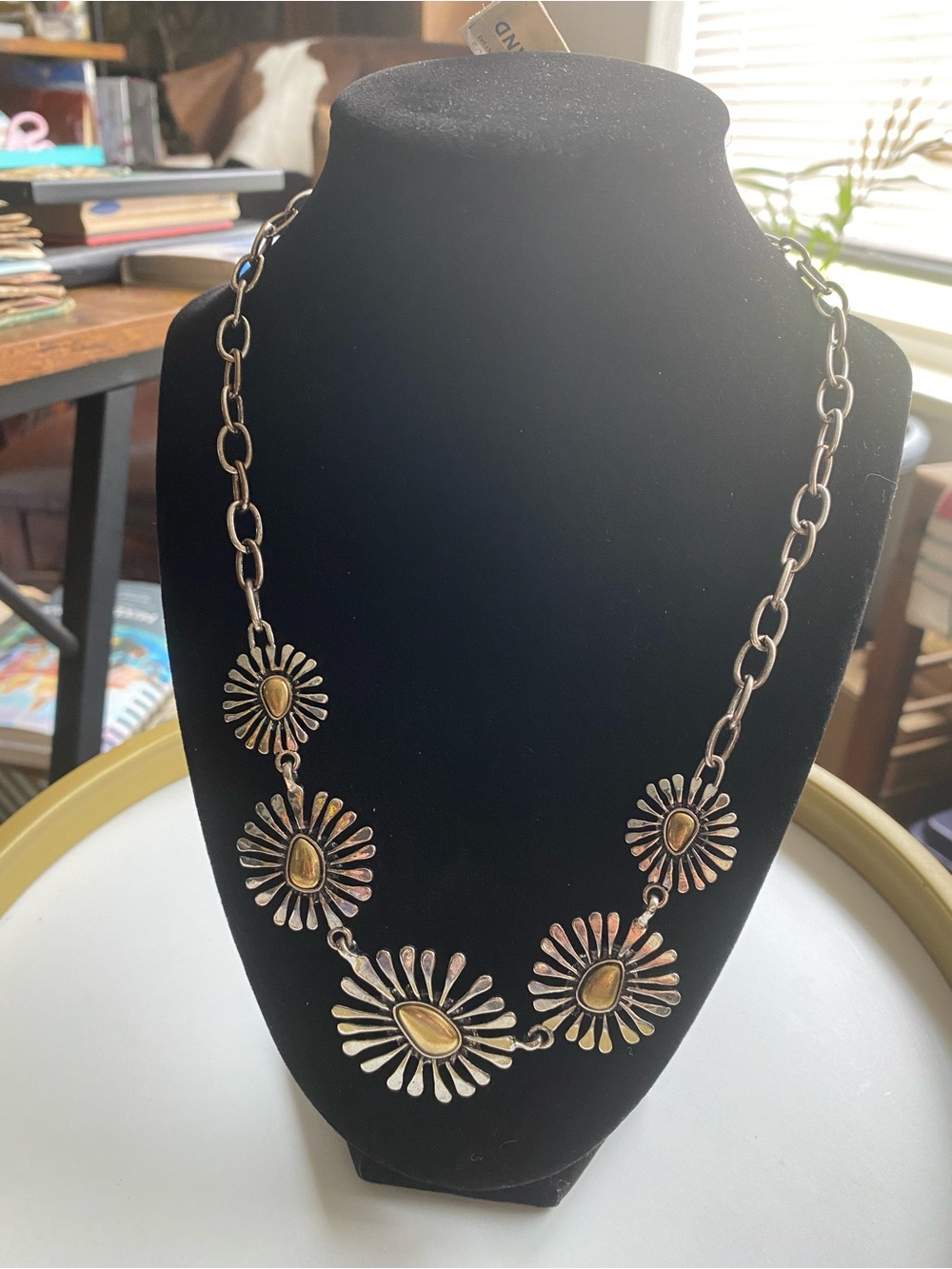Lucky Brand with tags Sunburst Statement Necklace - Gold Accent Floral Design
